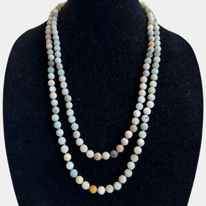 Hand Knotted Natural Matte Unpolished Multi Color Amazonite Stone Bead Necklace